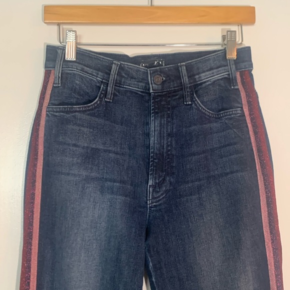 MOTHER Hustler Ankle Crop Stretch Denim Here Kitty Kitty Glitter Racer Excellent - Picture 9 of 15